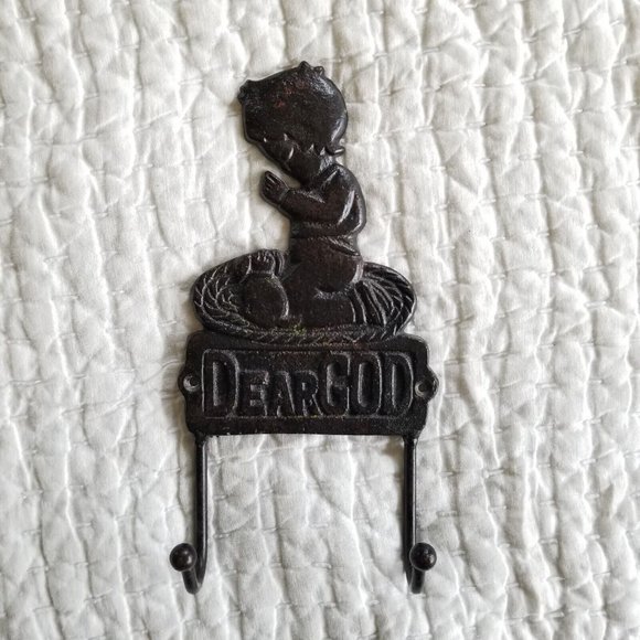 Metal "Dear God" Praying Boy Wall Hook Children's Room Decor - Picture 1 of 4